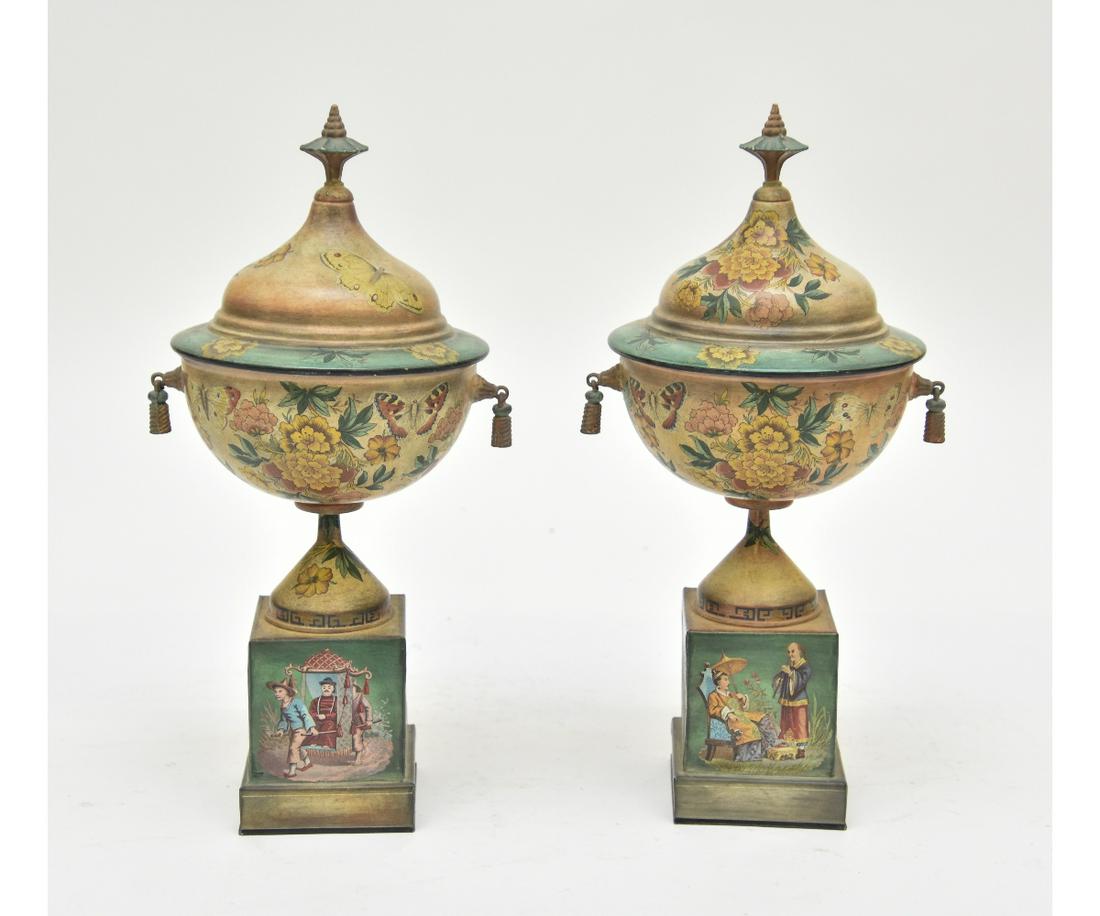 Pair of Chinese Tole Decorated Urns (1 of 5)