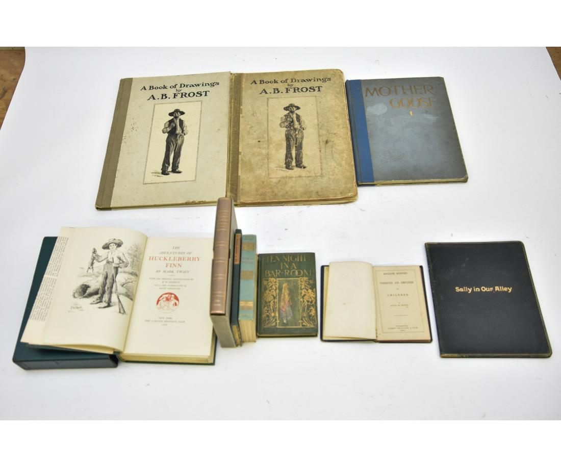 Books: Miscellaneous: Miscellaneous to include "Frost, Book of Drawings" 2 copies; "Sally In Our Alley"; 'Huck Finn" and others