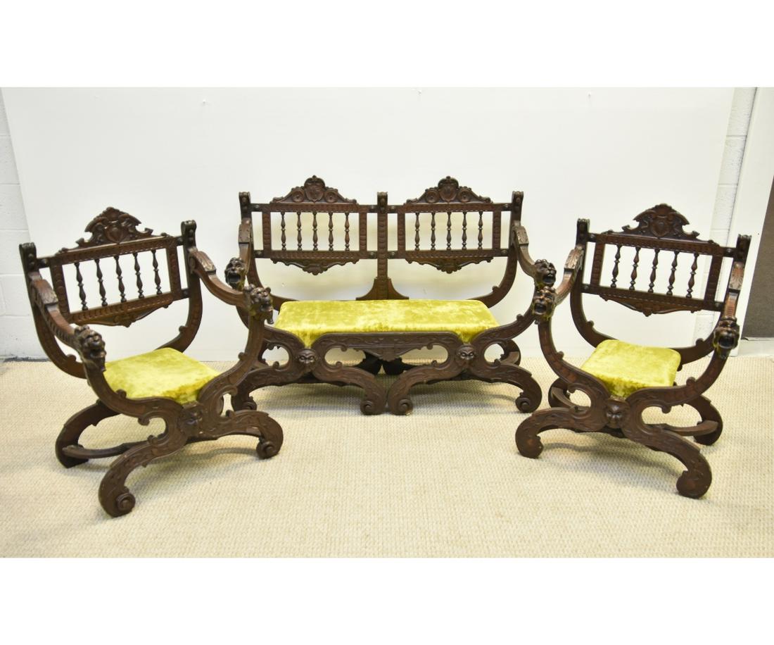 Savonrola Style Walnut Settee etc. (1 of 9)