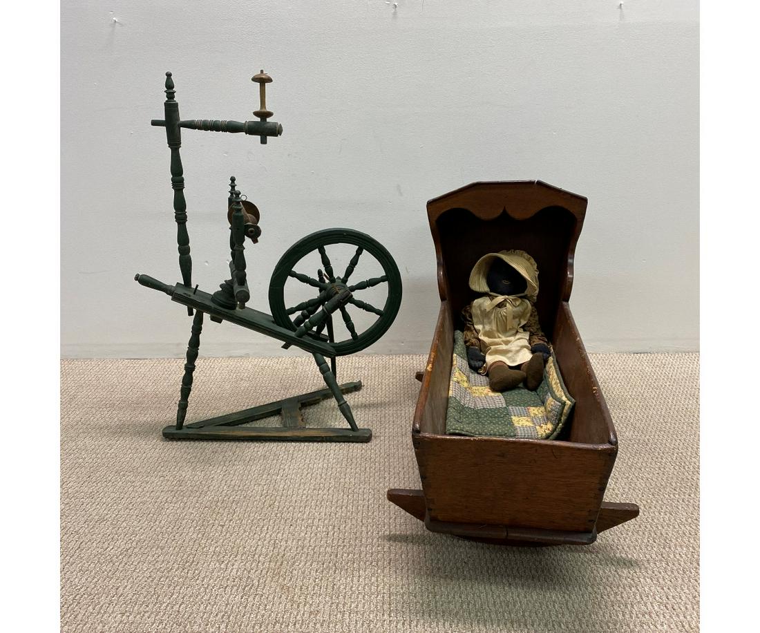 Green Painted Spinning Wheel etc. (1 of 4)