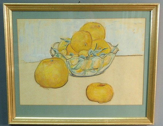 Etting, Emlen Pope [American, 1905-1993] crayon on: Etting, Emlen Pope [American, 1905-1993] crayon on paper still life of fruit signed "Etting 1933". 12.5"x18