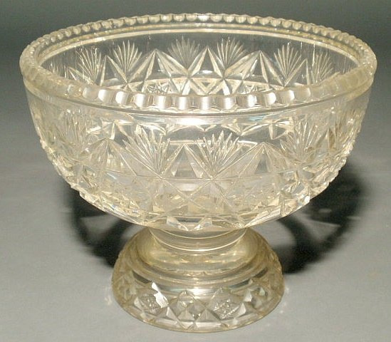 Cut crystal centerpiece bowl signed "Stuart". 7"h.: Cut crystal centerpiece bowl signed "Stuart". 7"h.x8"dia.