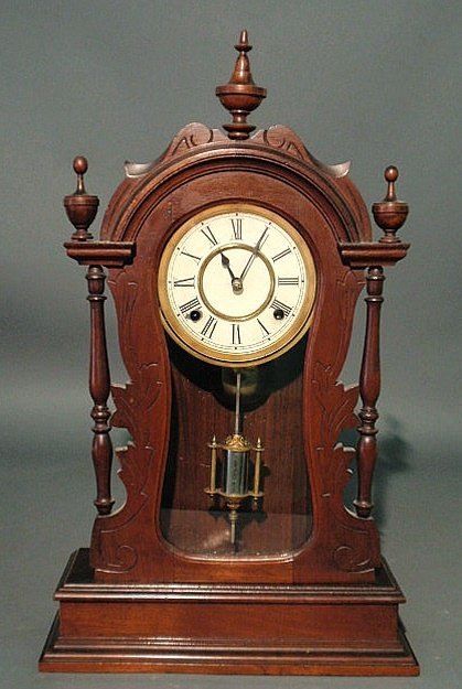 Victorian walnut shelf clock with mercury pendulum