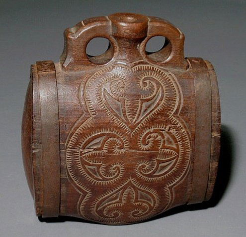Continental walnut 19th c. carved canteen. 7.5"h.x: Continental walnut 19th c. carved canteen. 7.5"h.x6.25"w.
