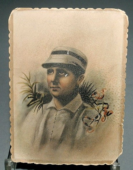 Hand-painted portrait of an early baseball player,