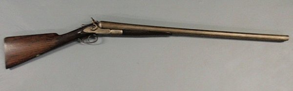 Colt 10 gauge double barrel hammer shotgun. 46"l.,: Colt 10 gauge double barrel hammer shotgun. 46"l., barrel 30"l.