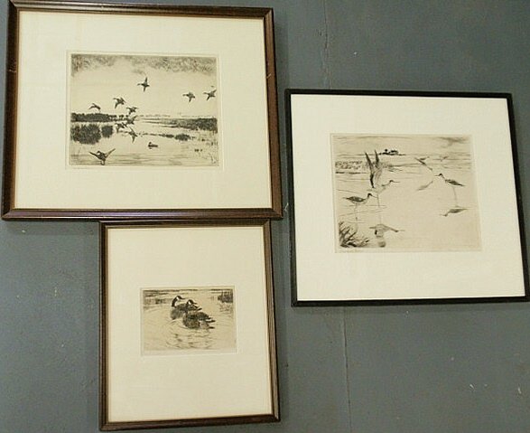 Three ornithological prints each pencil signed "Fr: Three ornithological prints each pencil signed "Frank W. Benson", all framed and matted. Two- 8"x10", one- 4.25"x6