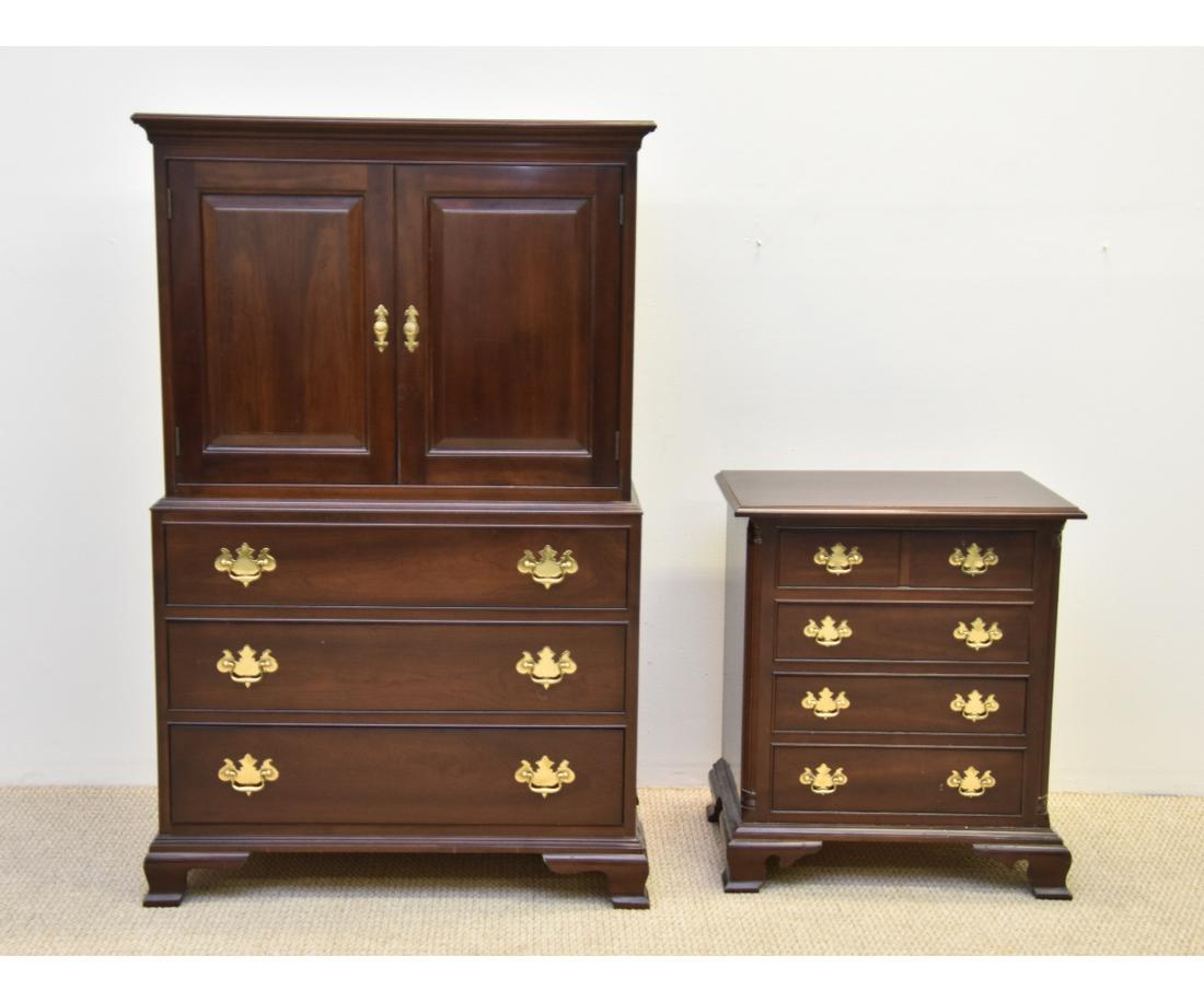 L. & J. G. Stickley, Inc. Chifforobe: L. & J. G. Stickley, Inc. cherry chifforobe 57"h x 36"w x 20"d; along with a Chippendale style chest of drawers 30"h x 25.25"w x 16"d