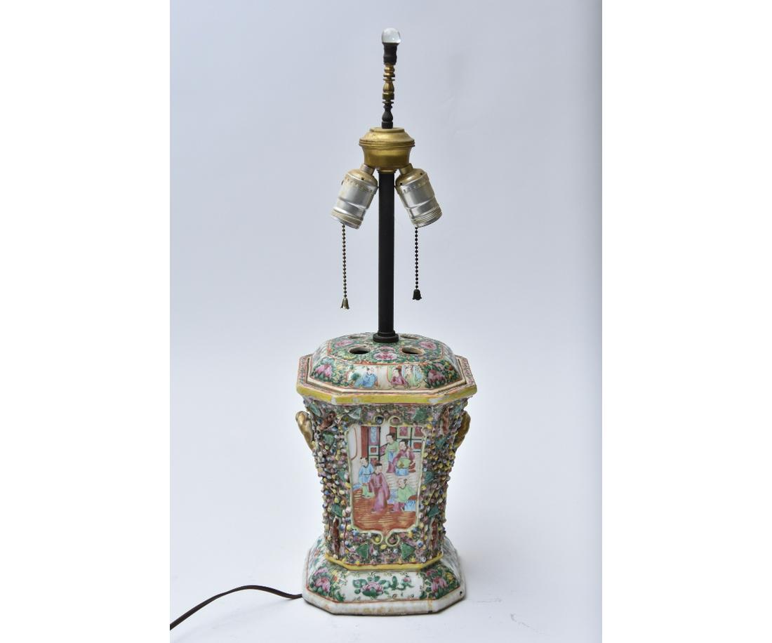 Large Rose Medallion Bough Pot: Large Rose Medallion bough pot converted to a lamp, circa 1850 Planter 10" x 7.5" / 23"h x 7.5"w overall