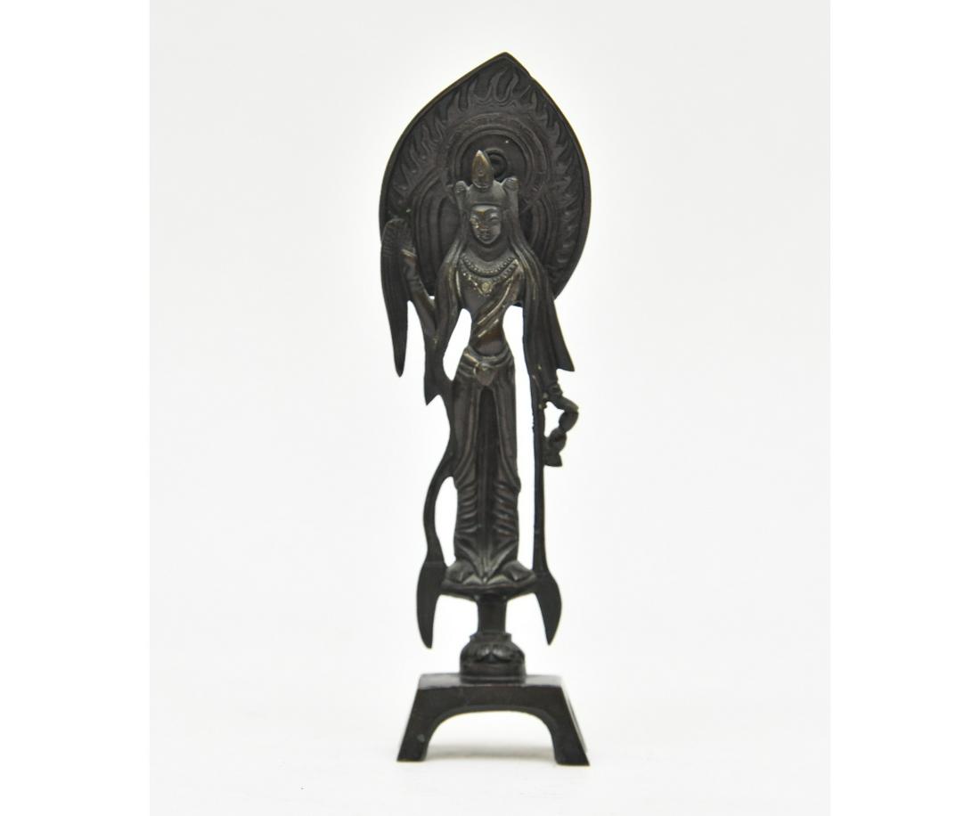 Chinese Bronze Figure: Chinese bronze figure of a standing Buddha, Ming Dynasty, signed 8"h x 2.5"w