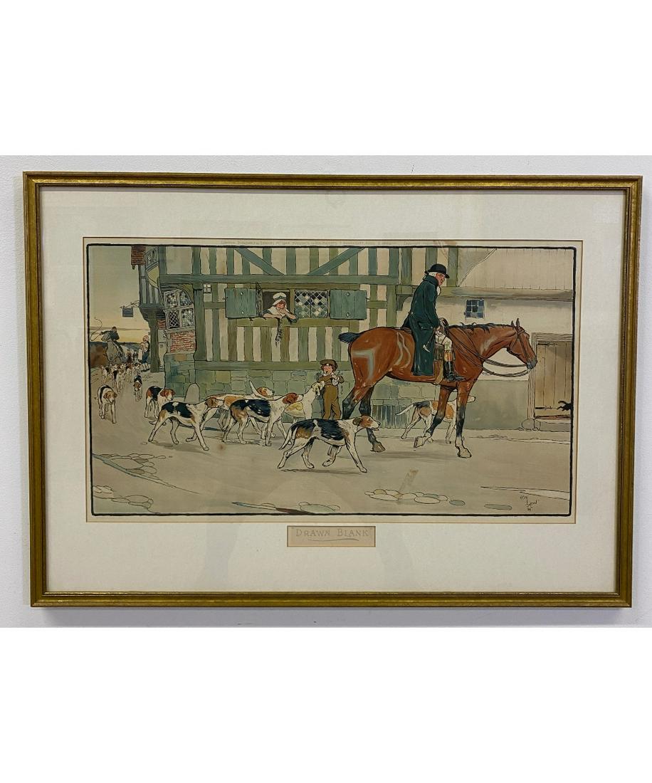 Cecil Aldin Framed and Matted Print: Cecil Aldin (1870-1935) London, framed and matted print titled "Drawn Blank" 23" x 33" sight size / 24.75" x 34.5" overall