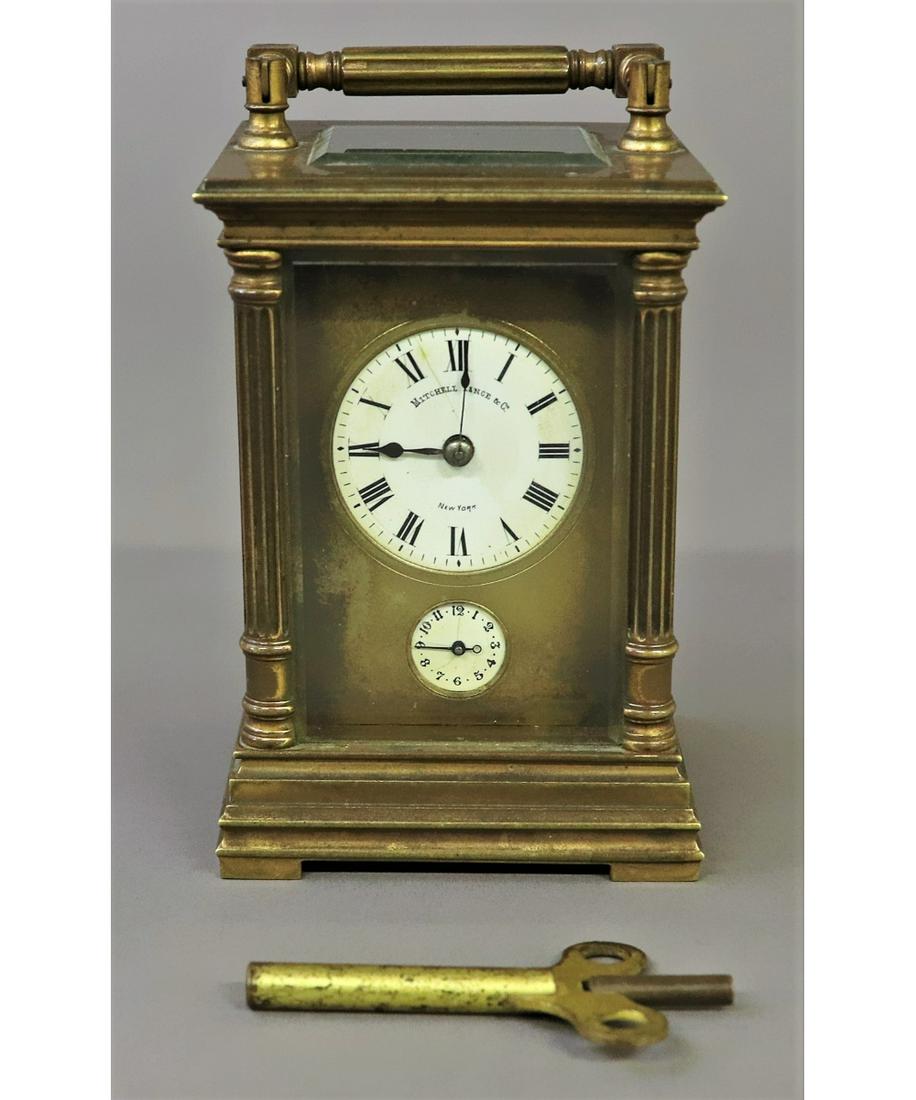 Mitchell Vance Gilt Bronze Carriage Clock: Mitchell Vance & Co., New York, gilt bronze carriage clock with alarm 4.75"h x 3.5"w x 3.5"d