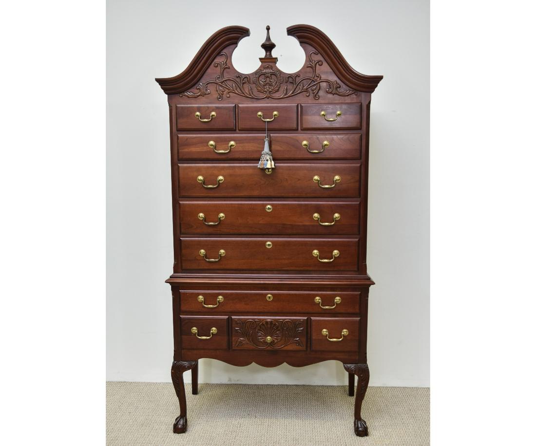 Pennsylvania House Cherry Highboy: Pennsylvania House Chippendale style cherry two-part highboy 81"h x 39"w x 17.5"d