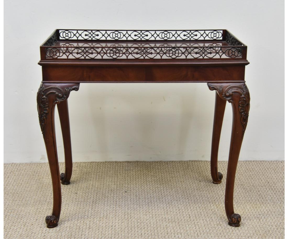 Chippendale Style Tea Table: Chippendale style rectangular mahogany tea table with inlaid center 28.5"h x 30"l x 19"w