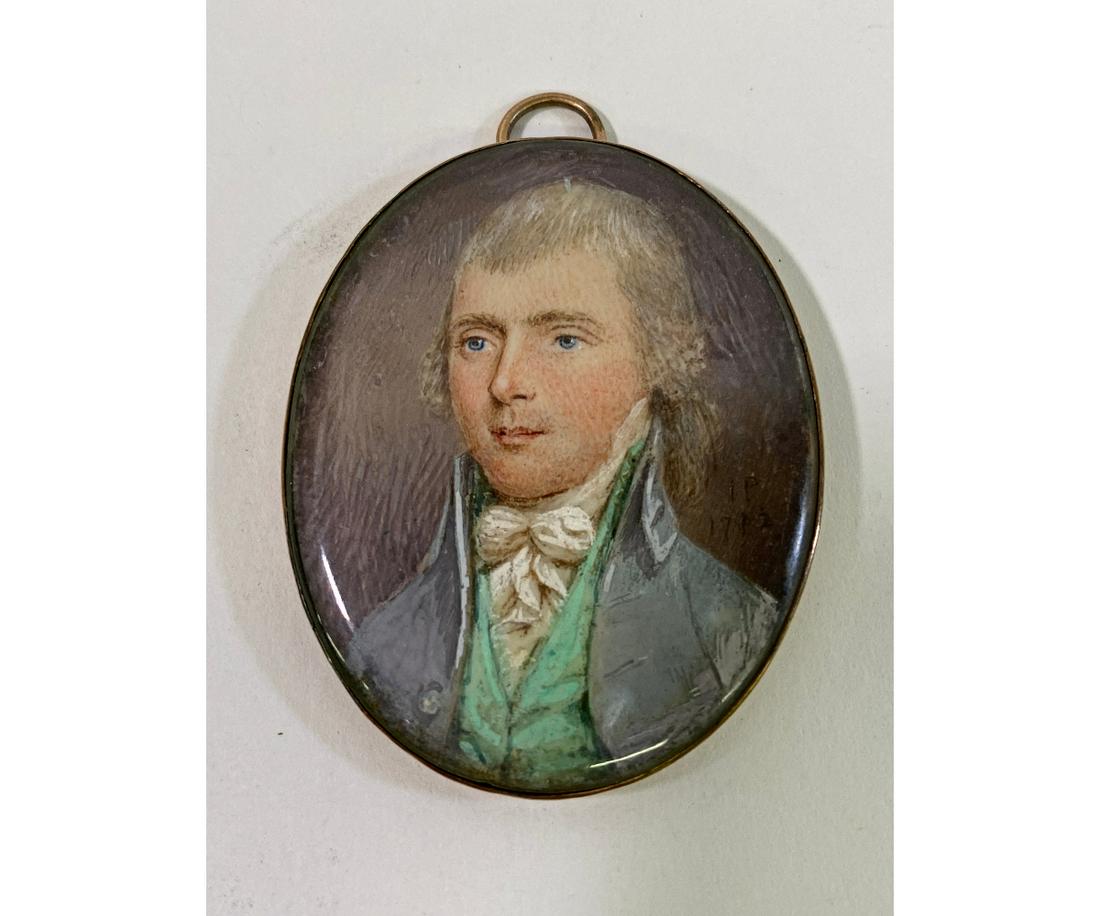 American Miniature: James Peale, Sr. (Pennsylvania/Maryland, 1749-1831) American miniature portrait of a gentleman, signed J.P. 1792, mounted in an oval gold metal case inscribed verso 'Richard Rodman Smith B. June 31, 1