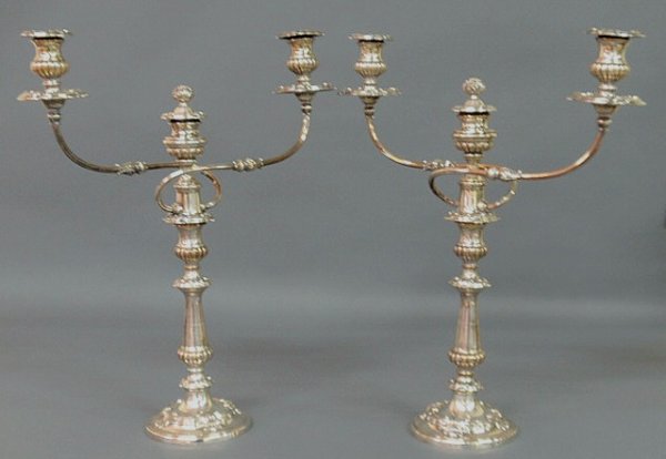 Pair of Sheffield silverplate candelabra, 19th c.