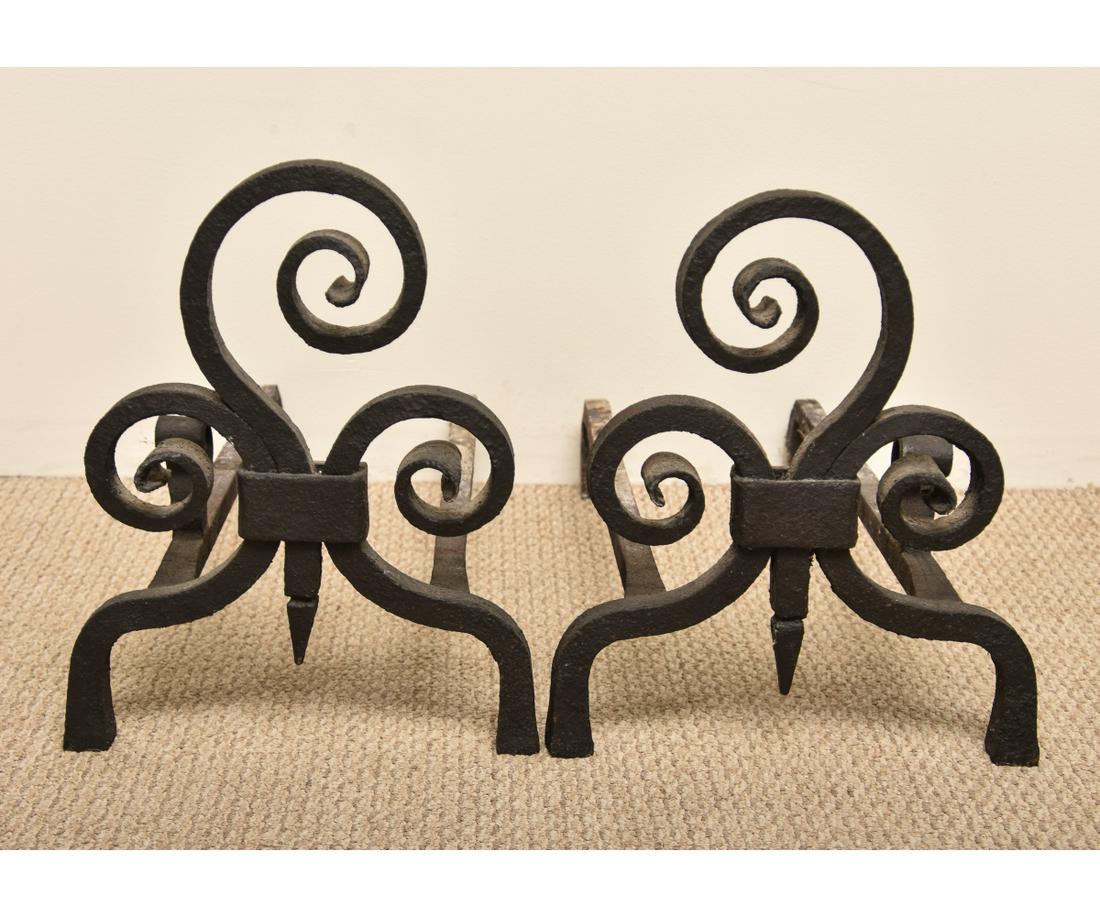 Large Pair Wrought Iron Andirons (1 of 2)