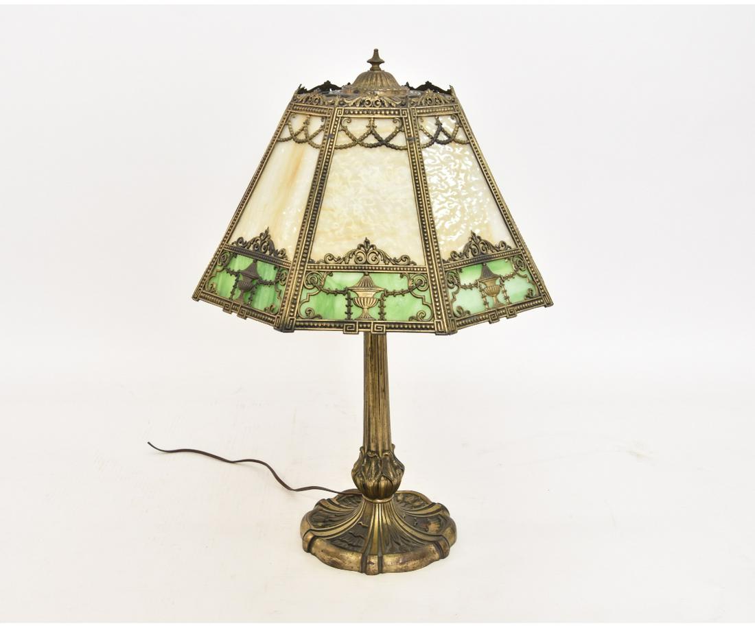 Slag Glass and Metal Table Lamp (1 of 7)