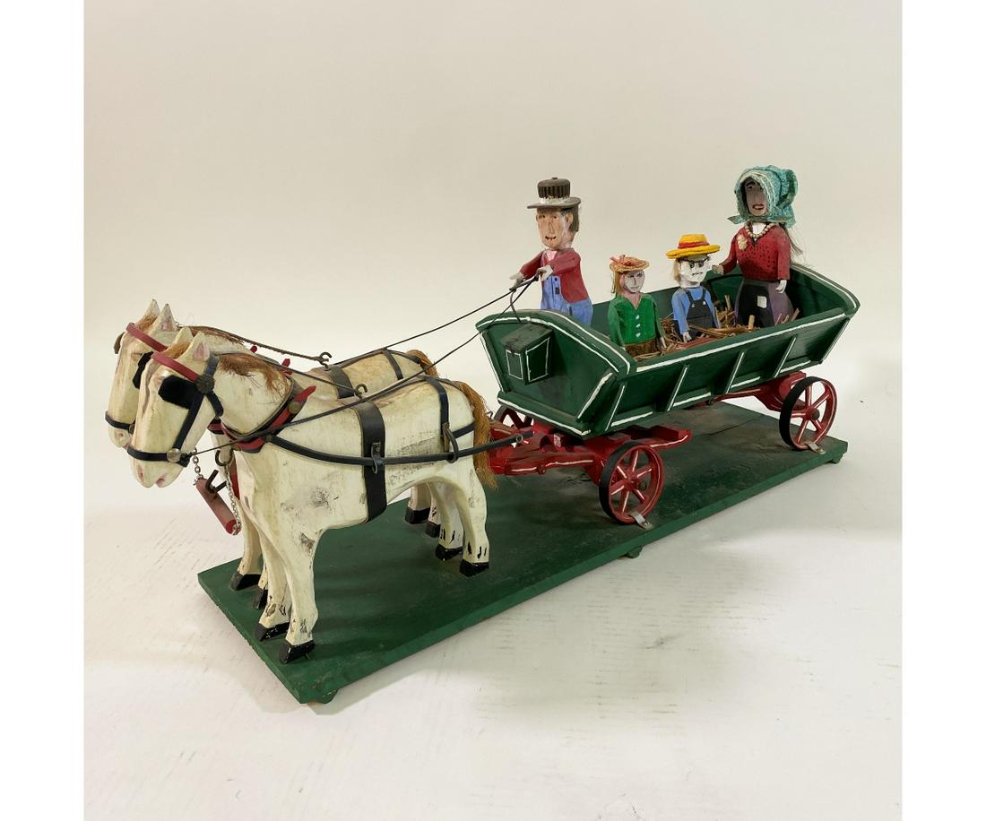 Folk Art Carved Horse and Wagon (1 of 11)