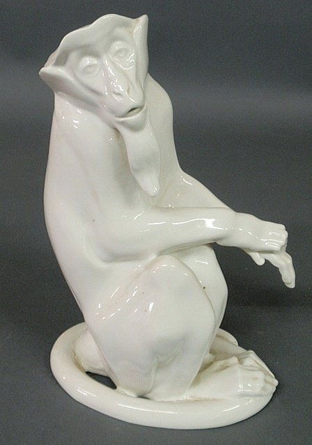German porcelain KPM seated monkey. 12"h., base 5.: German porcelain KPM seated monkey. 12"h., base 5.25"x7.5