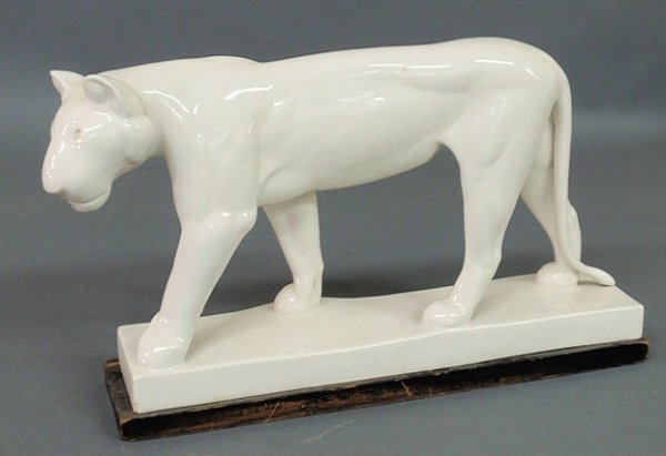 German porcelain leopard signed "Schwarzburger Wer: German porcelain leopard signed "Schwarzburger Werk". 9.5"h.x15.5"l.