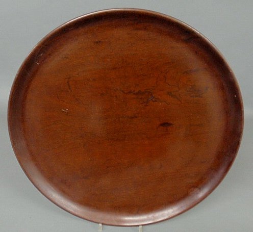 Large round mahogany tray signed "Hand Made 1947,: Large round mahogany tray signed "Hand Made 1947, Robert T. (Trent) Hogg, Jr.". 21"dia.