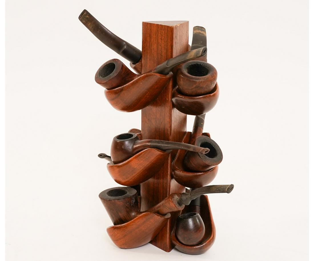 Nine Pipes in Carved Pipe Stand (1 of 3)