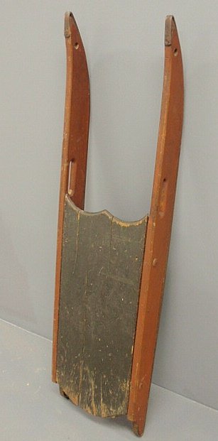 Continental wood sled, 19th c., with iron runners,: Continental wood sled, 19th c., with iron runners, repainted. 41"l.