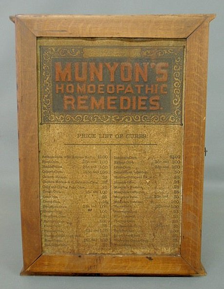 Oak cased apothecary cabinet "Munton's Homoeopathi: Oak cased apothecary cabinet "Munton's Homoeopathic Remedies", c.1880, with a fitted drawer interior. 24"h.x18"w.x7.5"d.