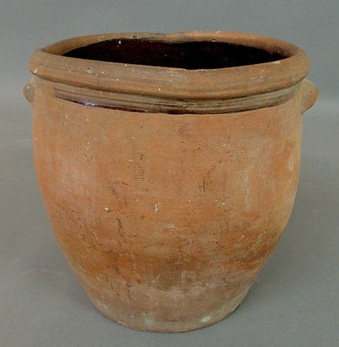 Pennsylvania unglazed redware crock, 19th c. 12"h.: Pennsylvania unglazed redware crock, 19th c. 12"h.x12"dia.
