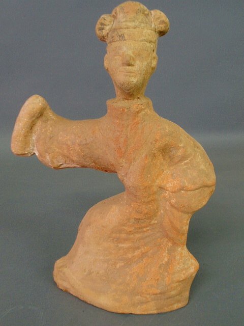 Chinese Han Dynasty Sichuan Province earthenware p: Chinese Han Dynasty Sichuan Province earthenware pottery figure of a dance. 19"h.x13"w.x5"d.