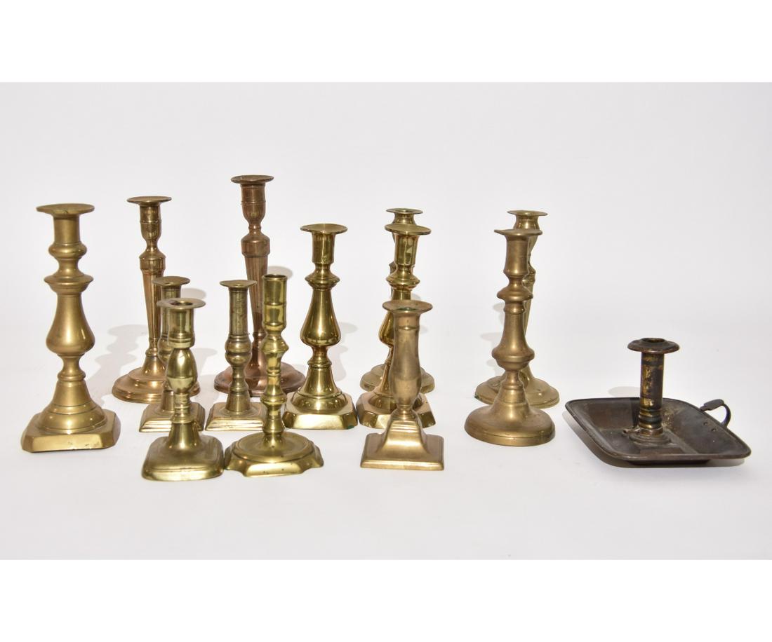 VICTORIAN BRASS CANDLESTICKS etc. (1 of 2)