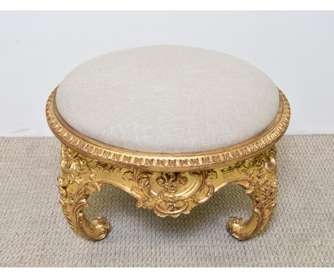 GILT CARVED POUFFE STOOL (1 of 7)