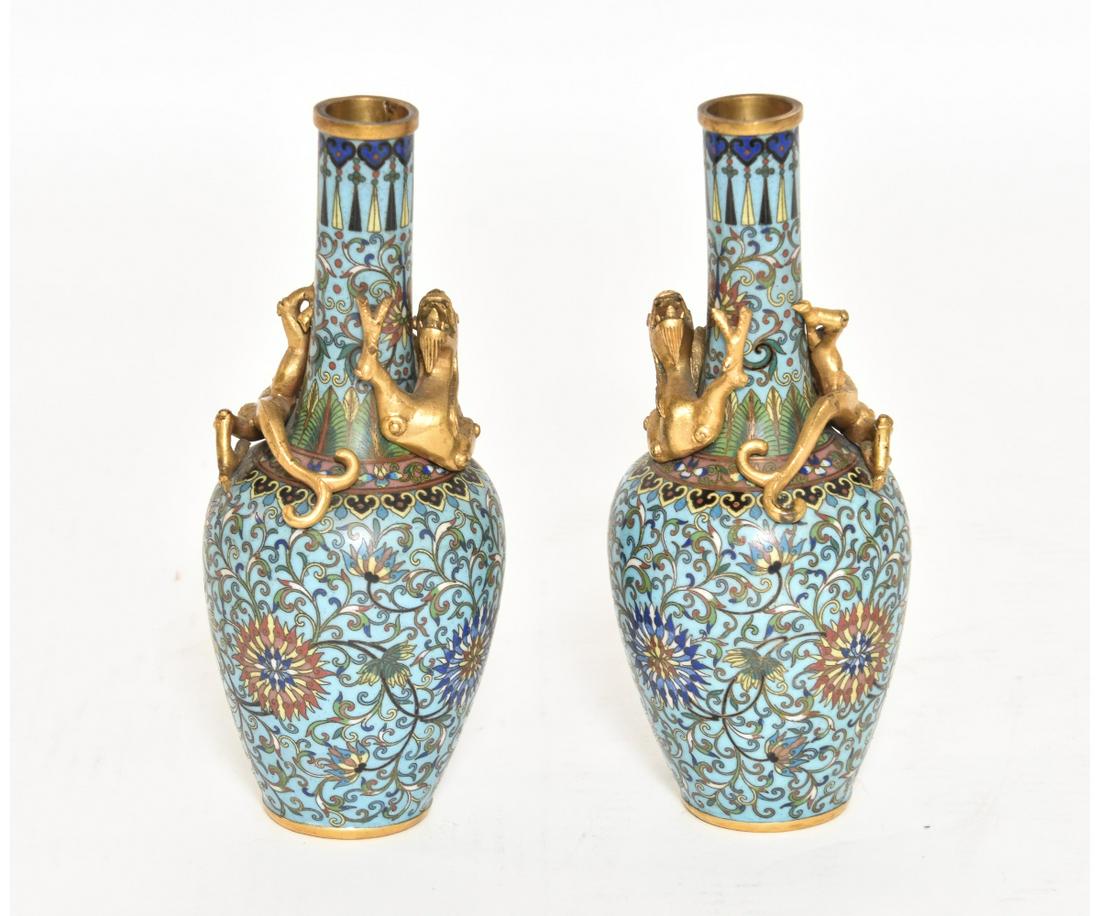 PAIR CHINESE CLOISONNE' VASES (1 of 6)