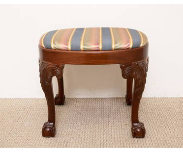 KINDEL CHIPPENDALE STYLE FOOTSTOOL: Winterthur Museum Kindel Furniture Company Chippendale style mahogany footstool.