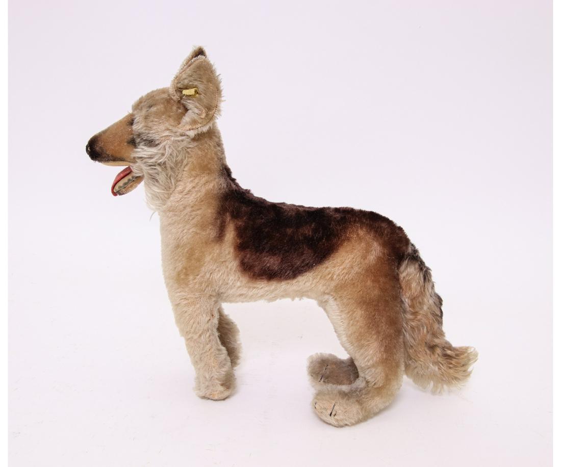 STEIFF MOHAIR GERMAN SHEPARD: Steiff mohair German Shepard with button, no tag. 15"h x 17"w