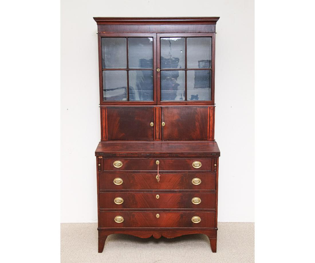 NEW ENGLAND MAHOGANY SECRETARY BOOKCASE (1 of 8)