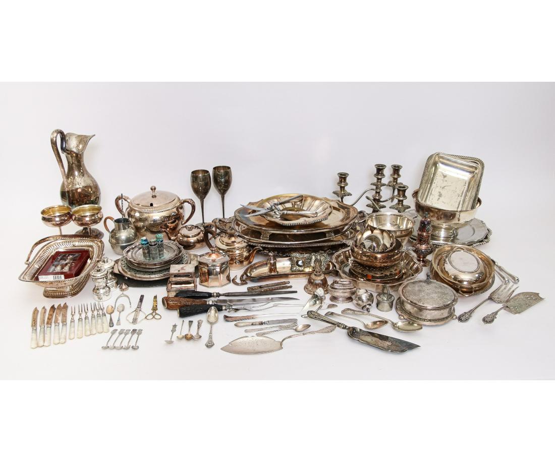 LARGE GROUPING OF SILVER PLATE TABLEWARE (1 of 3)