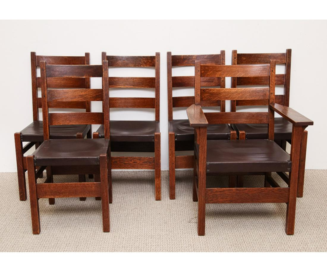 SET OF ARTS & CRAFTS MISSION OAK CHAIRS (1 of 5)