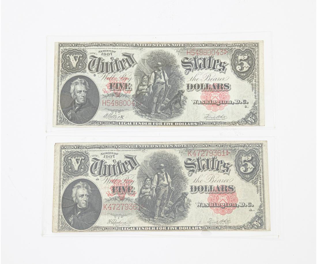 TWO 1907 FIVE DOLLAR NOTES (1 of 2)