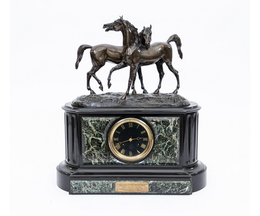 FRENCH BLACK MARBLE EQUESTRIAN CLOCK (1 of 10)