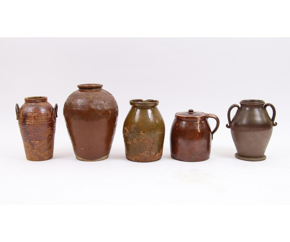 FIVE PIECES OF REDWARE/STONEWARE (1 of 3)