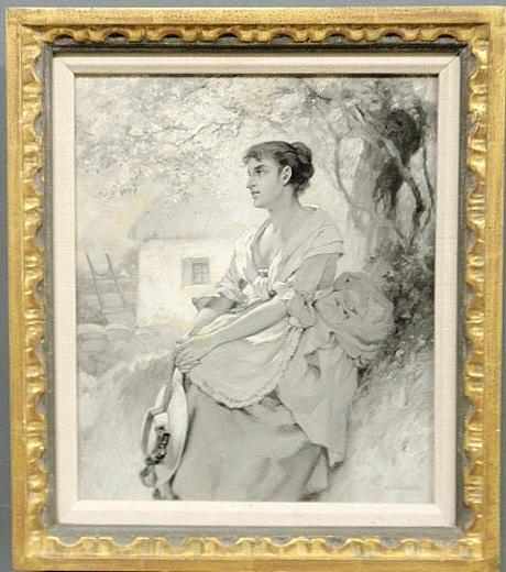 McGrath, William [U.K./American, 1838-1918] oil on: McGrath, William [U.K./American, 1838-1918] oil on canvas illustrator art painting of a young woman, signed l.r. "W. McGrath". 13"x10.5