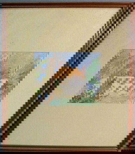 Harding, George Mathews [American, 1882-1959] wate: Harding, George Mathews [American, 1882-1959] watercolor of a World War I shelled French villa, unsigned, with a Brandywine River Museum exhibition label June 19, 1971. 5.75"x7