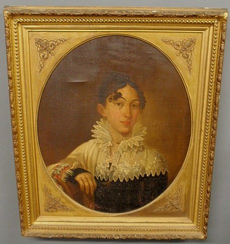 Oil on canvas portrait, c.1830, of Maria Reakirt K: Oil on canvas portrait, c.1830, of Maria Reakirt Klett (1797-1857), unsigned and mounted in an ornate gilt frame. From the Estate of Jane D. Sanville. 28”x23”