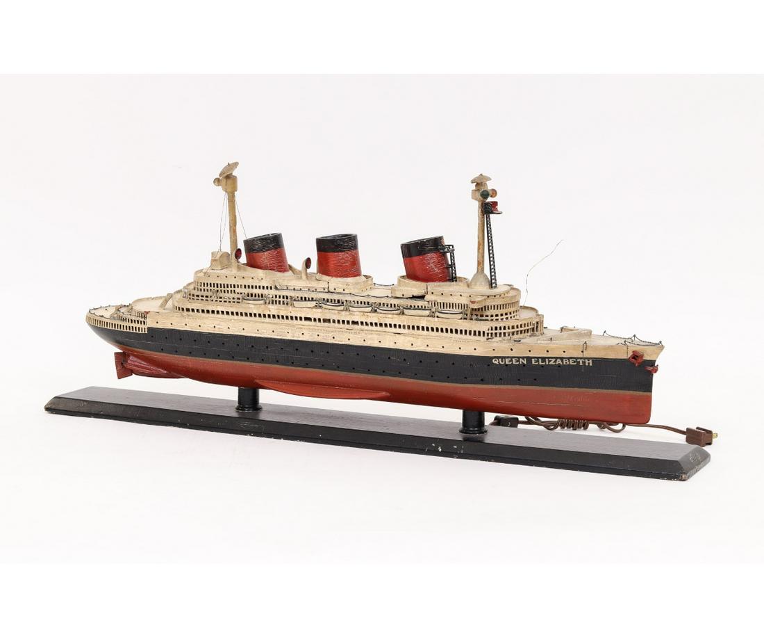 WOODEN SHIP MODEL OF THE QUEEN ELIZABETH (1 of 6)