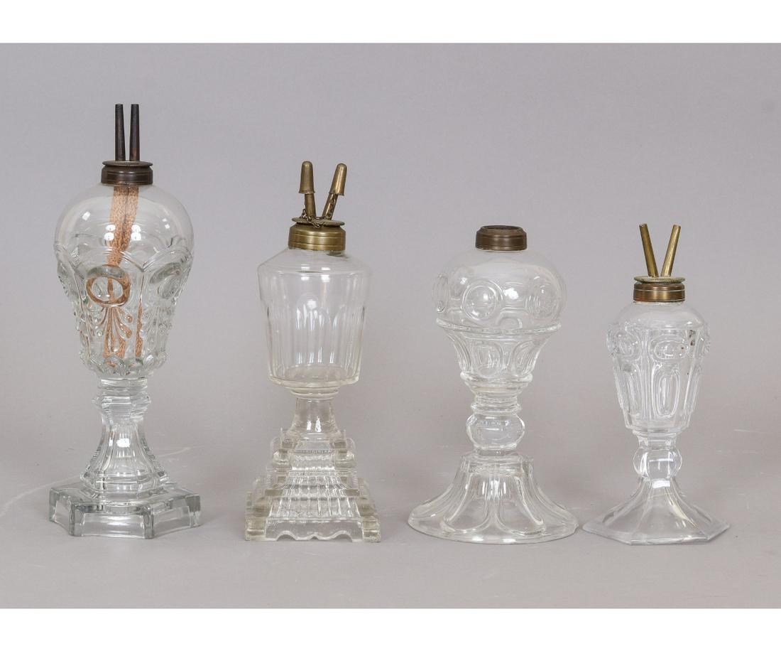 FOUR SANDWICH GLASS OIL LAMPS (1 of 6)