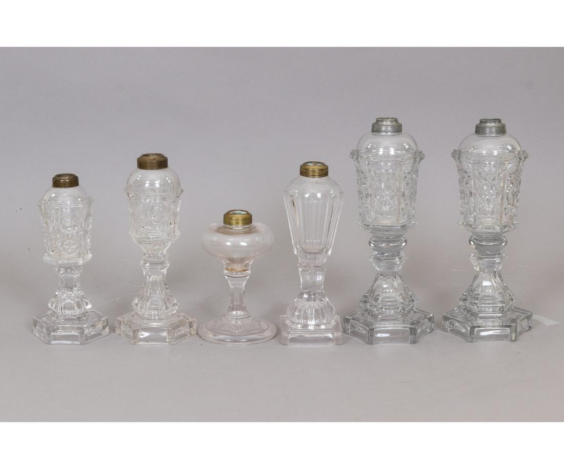 SIX GLASS OIL LAMPS (1 of 4)