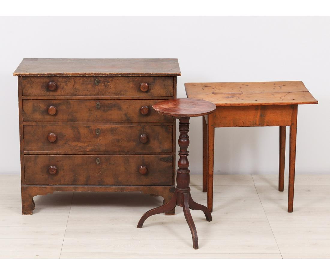 PAINTED PINE CHEST AND CANDLESTAND (1 of 8)