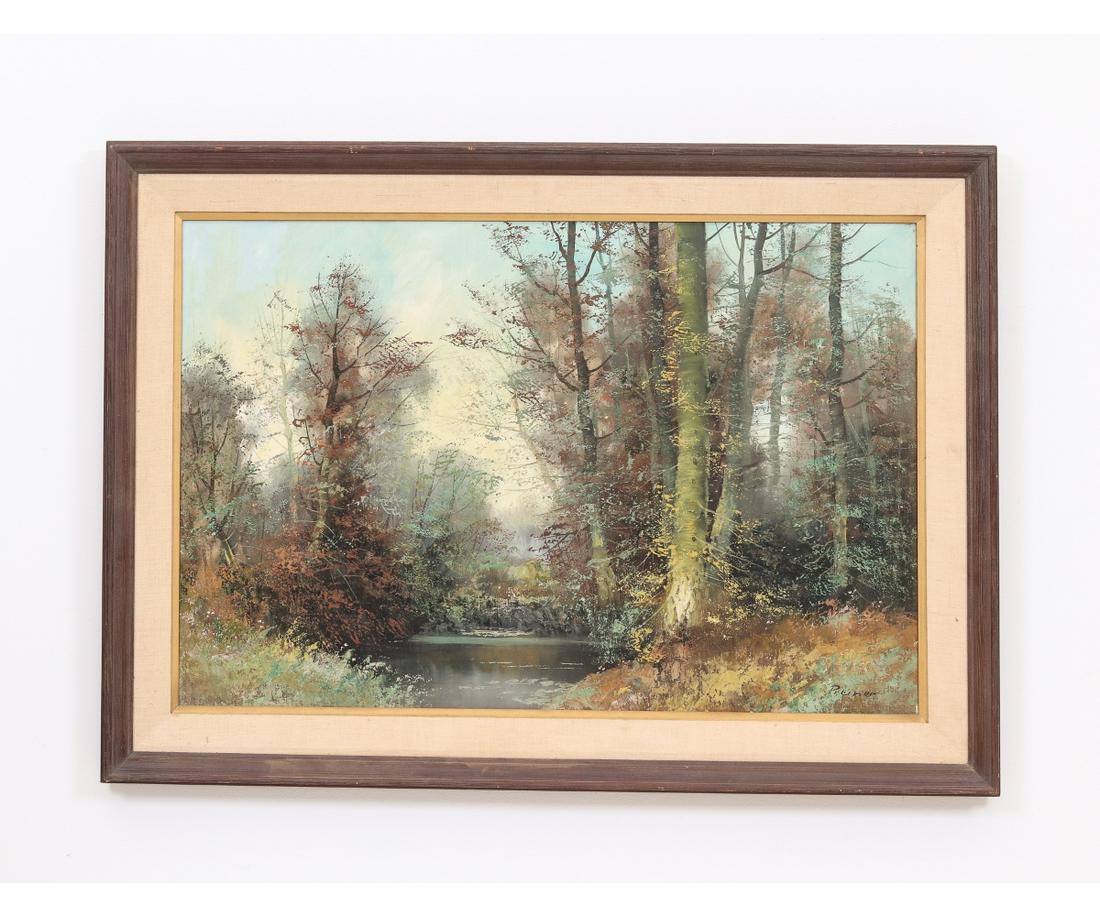 ZOLTON PREINER OIL ON CANVAS: Zolton Preiner (b. 1955, Hungary), oil on canvas of forest scene, signed lower right. 23.5" x 35" ss / 37.5 x 43" oa